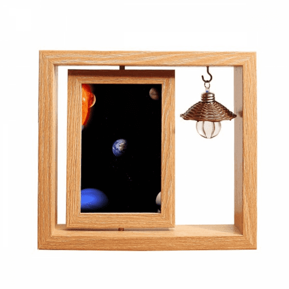 Planet Red Blue Dark Night Sky Wooden Rotating Picture Photo Frame 4x6