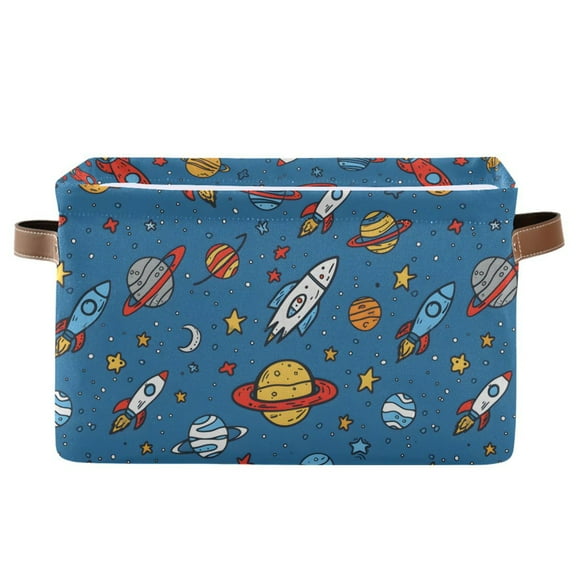 Planet Rocket Moon Star Storage Bins with Handle Fabric Organizer Basket Foldable Box 1 Pack 14.2x10.2x8.3