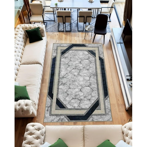 Planet Rugs Abstract Thick Area Rug Hand Carved Modern Geometric Carpet Design Orion Navy 5x7