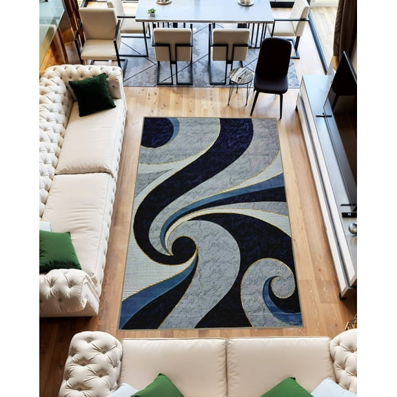 Planet Rugs Abstract Thick Area Rug Hand Carved Modern Geometric Carpet Design Orion Navy 8x10