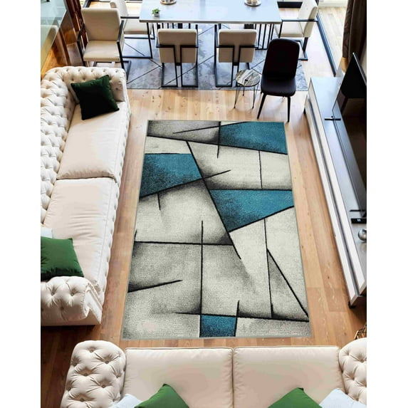Abstract Modern Area Rug Geometric Living Room Carpet 5x7 Blue