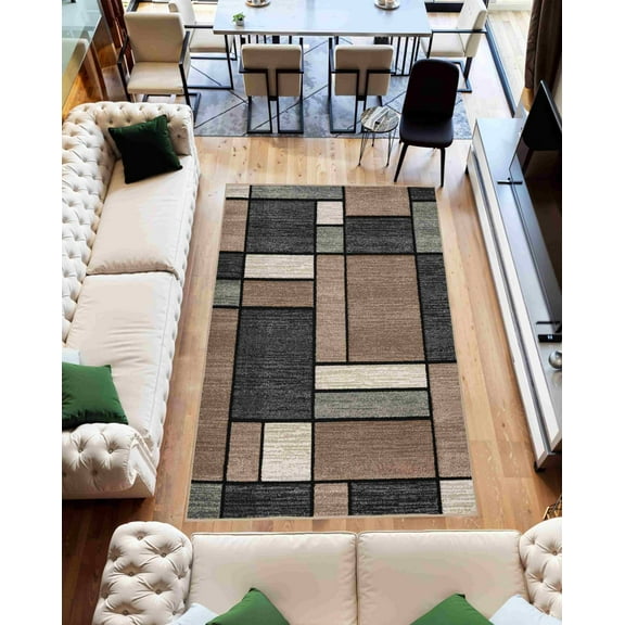 Abstract Modern Area Rug Geometric Living Room Carpet 8x10 Beige