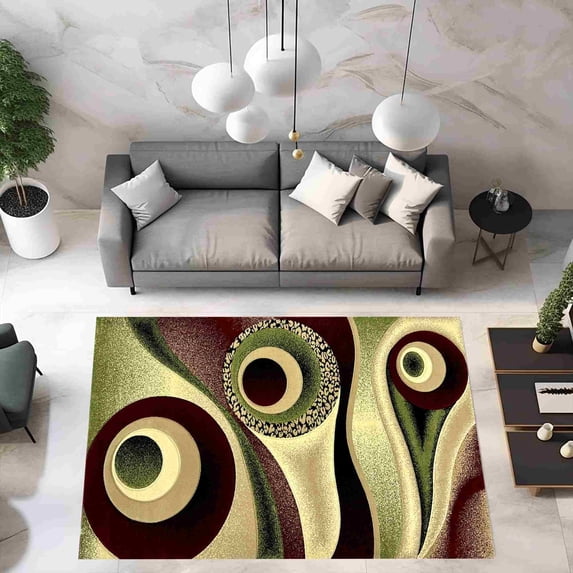 Planet Rugs Contemporary Hand Carved Burgundy Abstract Area Rug, 8 x 10, Soft, Plush & Durable