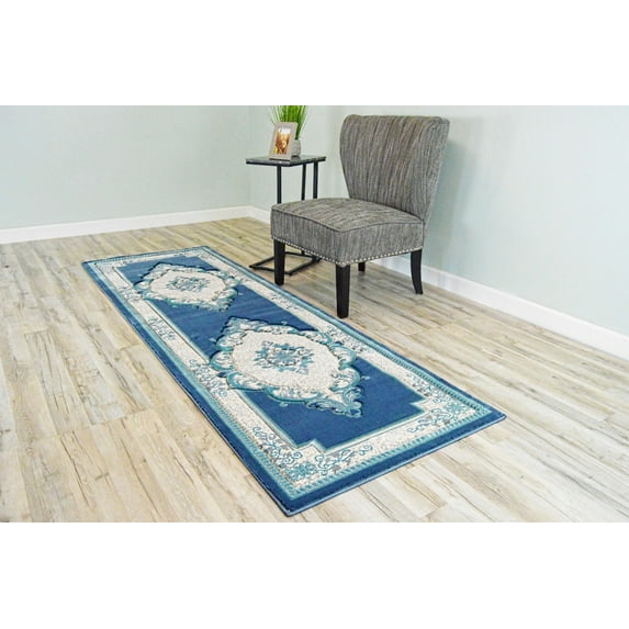Glamour Thick Plush Oriental Area Rug Traditional Carpet Floral Medallion Design-206 (2'6"x7'9" Runner,Aqua)