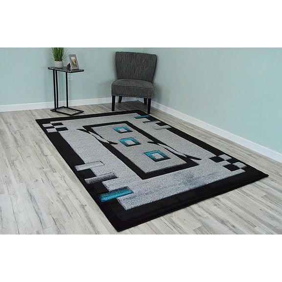 Planet Rugs Premium 3D Thick Abstract Indoor Area Rug 1347 Turquoise Blue Grey