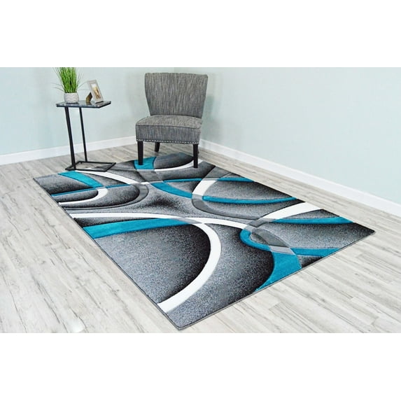 Planet Rugs Abstract Art Rug 5'3''x7'6'' Turquoise Blue