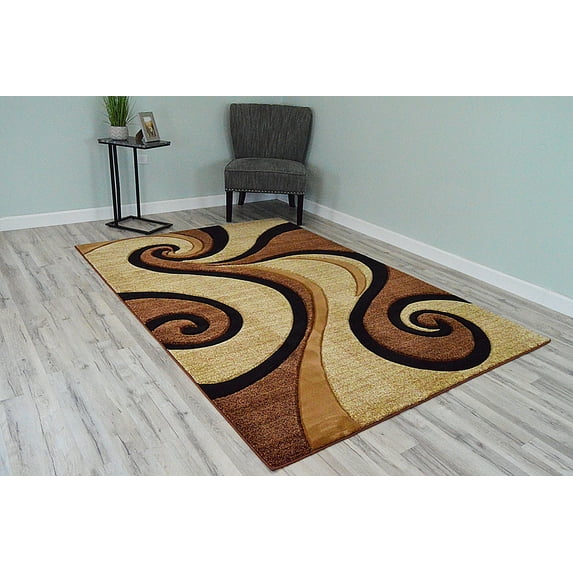 Planet Rugs Premium 3D Thick Abstract Indoor Area Rug 327 Beige Brown 6'6''x9'2''