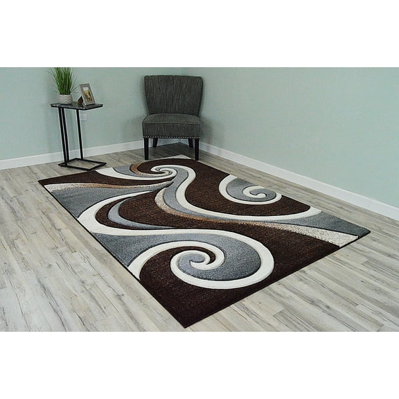 Planet Rugs Premium 3D Thick Abstract Indoor Area Rug 327 Espresso Brown 2'7''x4'