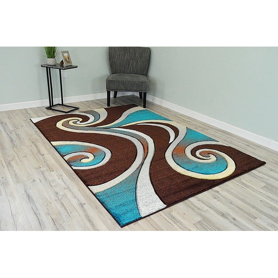 Planet Rugs Premium 3D Thick Abstract Indoor Area Rug 327 Mocha Turquoise Brown 2'7''x4'