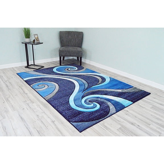 Planet Rugs Premium 3D Thick Abstract Indoor Area Rug 327 Ocean Blue 2'2''x7'4''