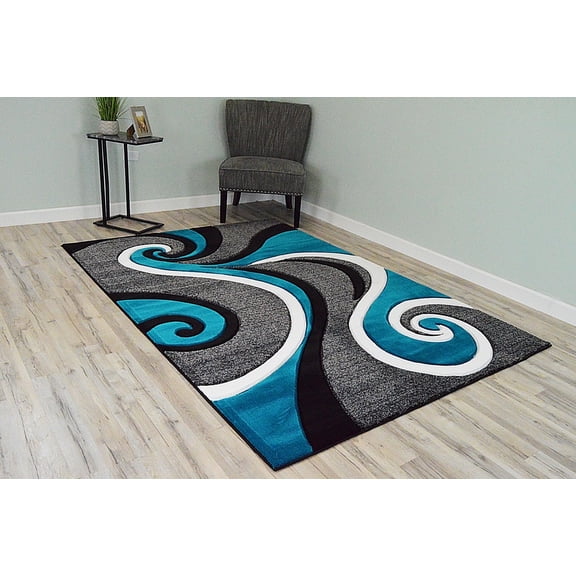 Planet Rugs Premium 3D Thick Abstract Indoor Area Rug 327 Turquoise Blue 7'9''x10'8''