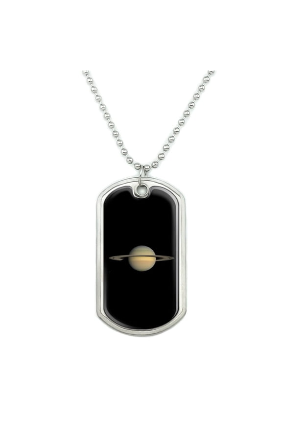 Planet Saturn with Rings Solar System Military Dog Tag Pendant Necklace with Chain