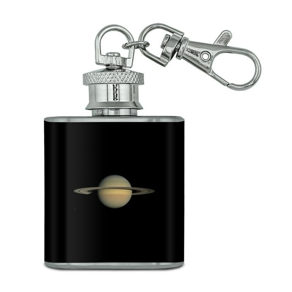 Planet Saturn with Rings Solar System Stainless Steel 1oz Mini Flask Key Chain