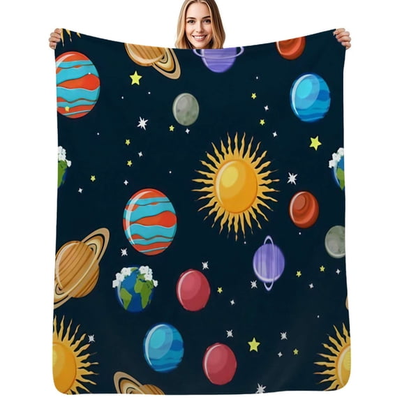 Planet Set Flannel Blankets Soft Throw Blanket Winter Travel Office Outdoor Bedspread