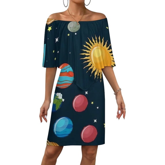 Planet Set Women's Off The Shoulder Ruffles Summer Wedding Guest Loose Casual Party Beach Dress