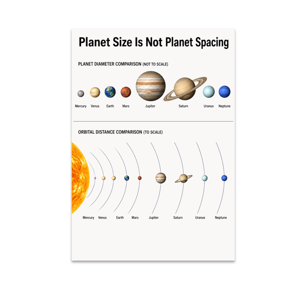 Planet Size Is Not Planet Spacing Educational Reference - Science Classroom - 13x19 Poster Print