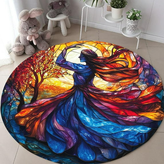 Planet Solar System Round Area Rug, educational space circle carpet for kids bedroom or classroom, soft washable non-slip floor mat, fun astronomy themed learning décor