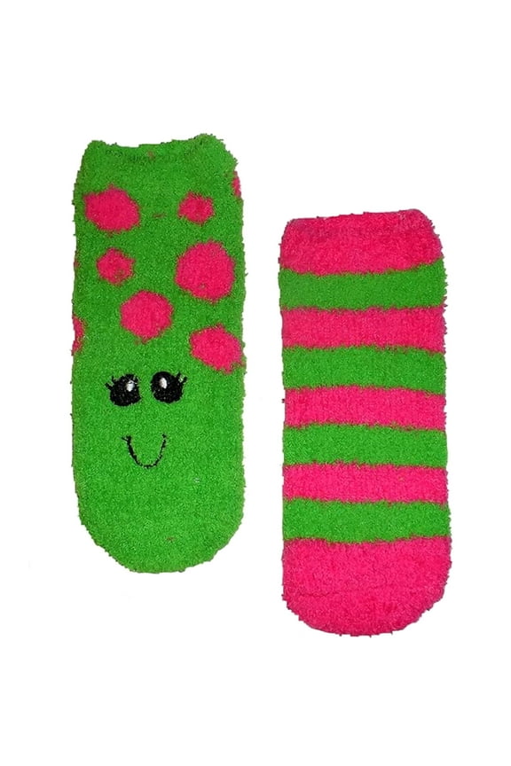 Cozy Comfy Women's Plush Slipper Socks-Green/Pink-2 Pack (9-11)