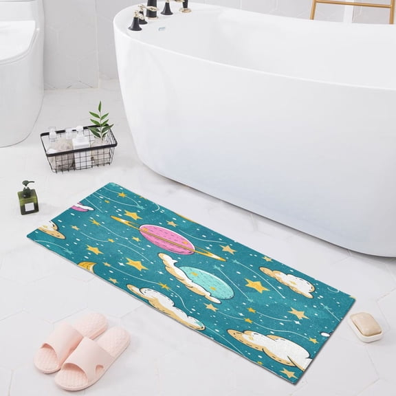 Planet Star Cloud Bath Mat 39x20 Non-Slip Bathroom Rugs Absorbent Soft Plush Quick Dry for Tub Shower Kitchen Home Decor
