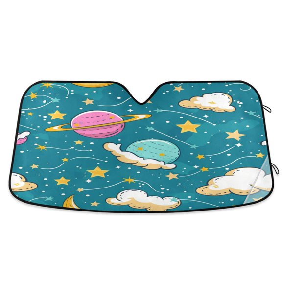 Planet Star Cloud Car Windshield Sun Shade Foldable Car Front Window Visor Heat and UV Protection 53x23.5