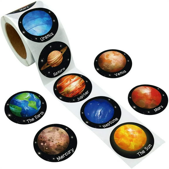 Planet Sticker Roll 500 Pack 8 Pattern Space Decals for DIY Crafts,1PC,Multicolor