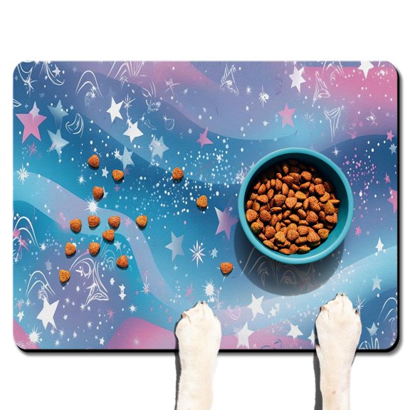 Planet Themed Dog Feeding Mat, Cosmic Themed Pet Food Mat, Waterproof Non-Slip Bowl Pad, Multi-Layer Absorption