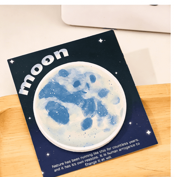 Planet Themed Sticky Notes, 1 Pc Moon Design Self-Stick Memo Pad, Cute Celestial Space Reminder Notepads, Residue-Free Round Adhesive Notes for Office, Work, Planning & Daily Organization
