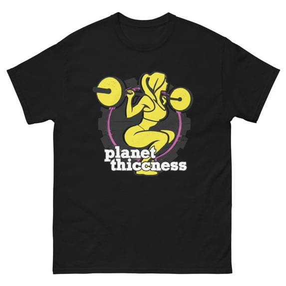 Planet Thiccness Gym Thickness Funny Joke Workout Lover Graphic classic tee (Black, L)