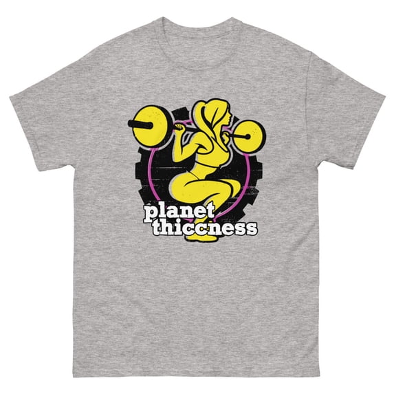 Planet Thiccness Gym Thickness Funny Joke Workout Lover Graphic classic tee (Sport Grey, XL)