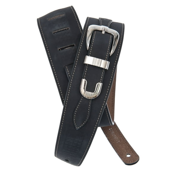 Planet Waves Belt Buckle Leather Guitar Strap, Black