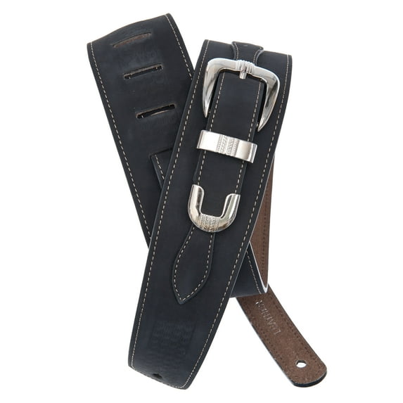 Planet Waves Belt Buckle Leather Guitar Strap, Black