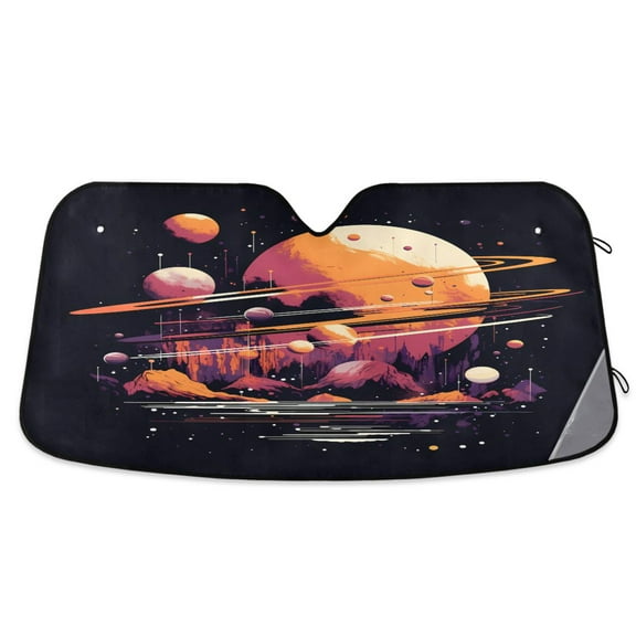 Planet and Mount Car Windshield Sun Shade Foldable Car Front Window Visor Heat and UV Protection 55x27.6