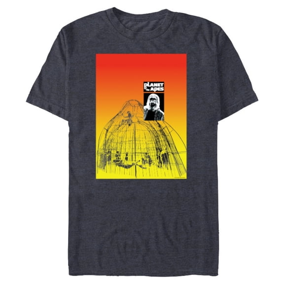 Planet of the Apes 1968 Dr Zaius and Cage Vintage Poster Art - Short Sleeve Blended T-Shirt for Adults - Customized-Navy Heather