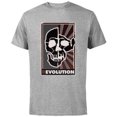 thumbnail image 1 of Planet of the Apes Evolution Revolution Human and Ape Skulls - Short Sleeve Cotton T-Shirt for Adults - Customized-Athletic Heather, 1 of 5
