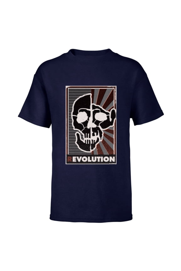Planet of the Apes Evolution Revolution Human and Ape Skulls - Short Sleeve T-Shirt for Kids - Customized-Navy