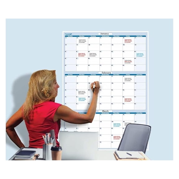 PlanetSafe Calendars Vertical 90-Day Dry and Wet Erasable Calendar - Large Wall Planner for Home, Office, School - Ideal for Scheduling, Budget Organization & More - (Sky Blue, " x 32")