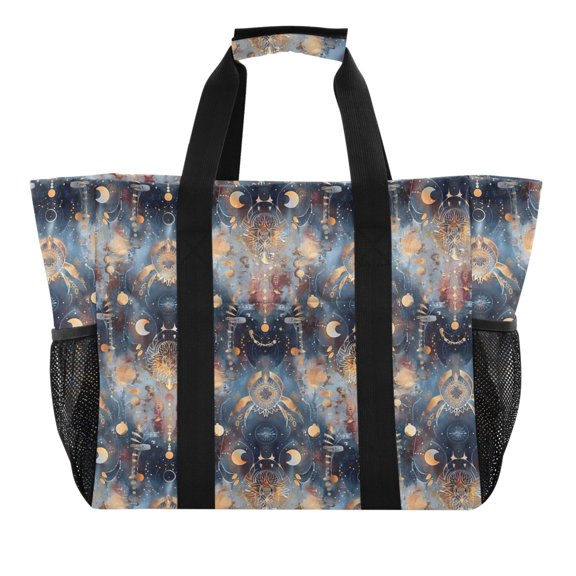 Planetary Celestial Sky Reusable Grocery Bags with Handle Side Pocket Waterproof Shopping Portable Tote