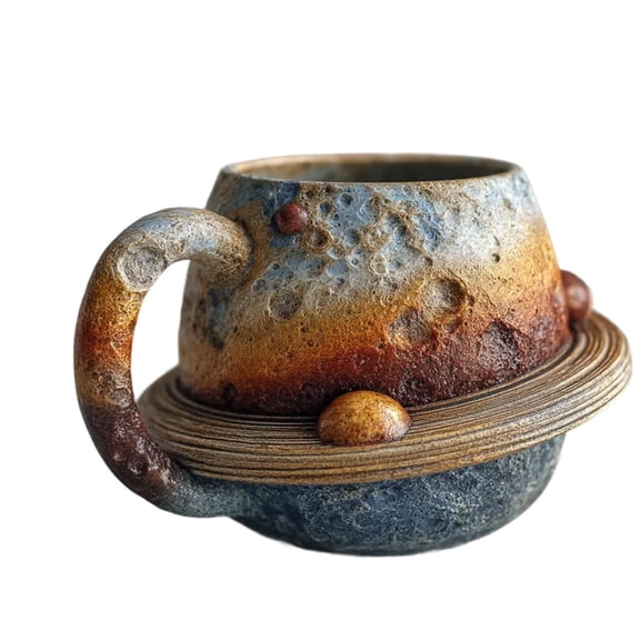 Planetary Ceramics Mug Collection, Unique Space Themed Coffee Cups, Embossed Planet Mugs Featuring Earth, Moon, Saturn, Sun, Gift for Astronomy Lovers and Collectors,C