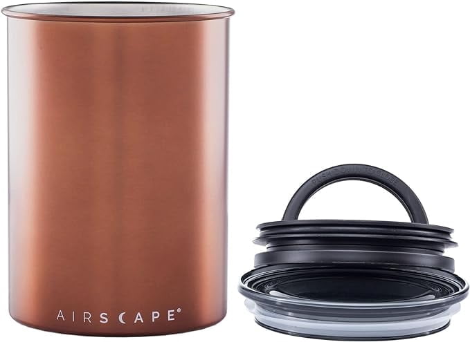 Planetary Design Airscape Stainless Steel Coffee Canister | Food Storage Container | Patented Airtight Lid | Push Out Excess Air Preserve Food Freshness (Medium, Brushed Copper)