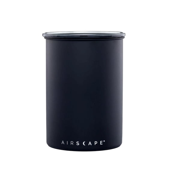 Planetary Design Airscape Stainless Steel Coffee Canister | Food Storage Container | Patented Airtight Lid | Push Out Excess Air Preserve Food Freshness (Medium, Matte Black)