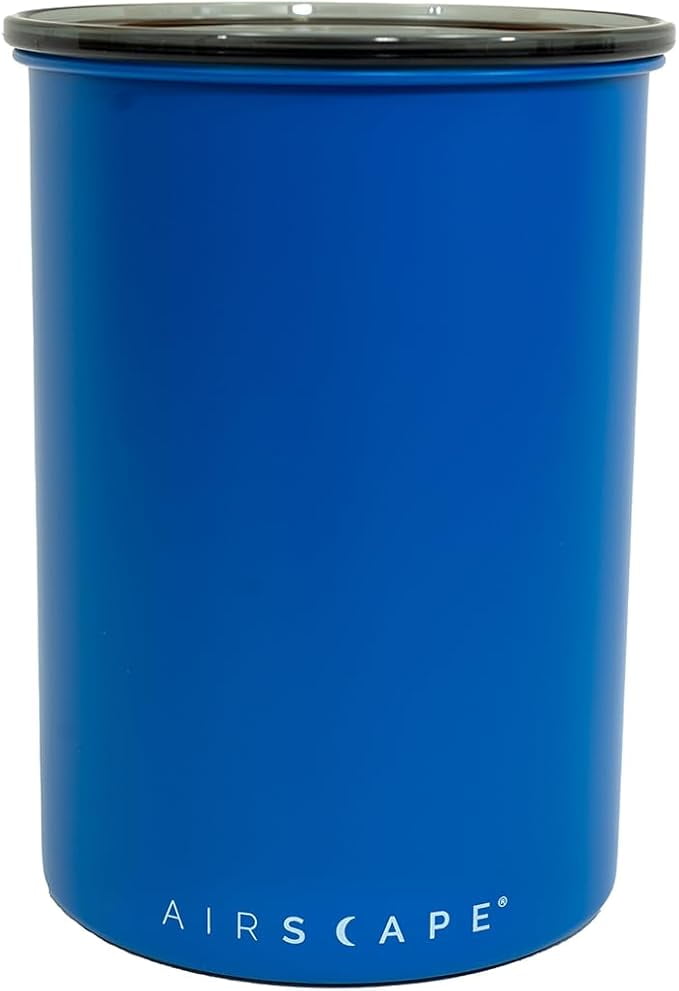 Planetary Design Airscape Stainless Steel Coffee Canister | Food Storage Container | Patented Airtight Lid | Push Out Excess Air Preserve Food Freshness (Medium, Matte Blue)