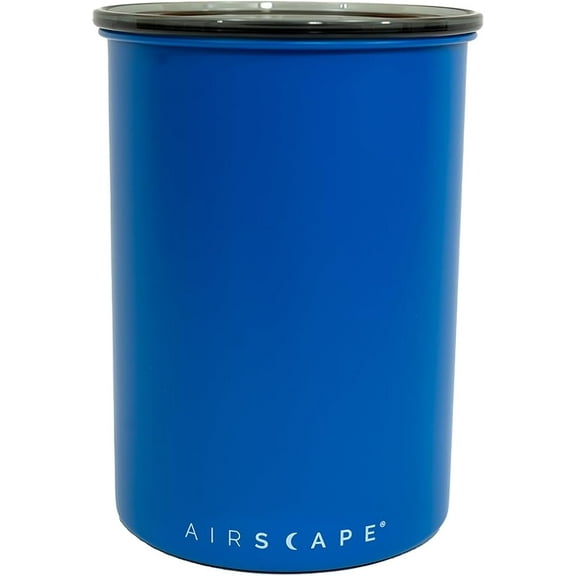 Planetary Design Airscape Stainless Steel Coffee Canister | Food Storage Container | Patented Airtight Lid | Push Out Excess Air Preserve Food Freshness (Medium, Matte Blue)