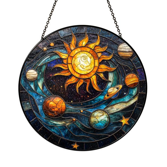 Planetary Galaxy Window Art – Decorative Stained Glass Style