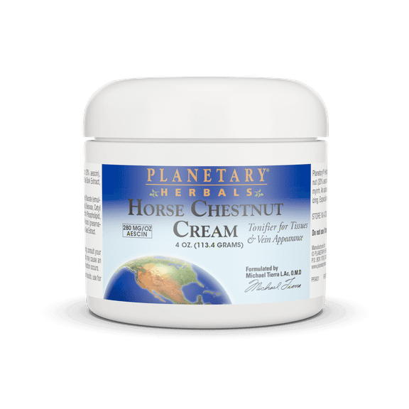 Planetary Herbals Horse Chestnut Cream, Tonifier for Tissue and Vein Appearance*, Standardized 20% aescin - 4oz