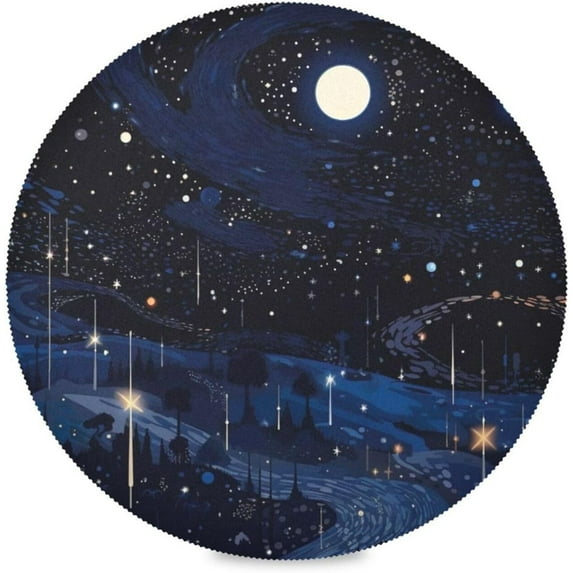 Planetary Night Round Placemats Washable Placemats Non-Slip Heat-Resistant Table Place Mats for Dining Kitchen Holiday Party Table 15.4"-6PCS Home Decor