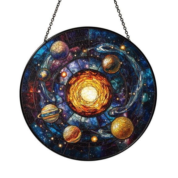 Planetary Solar System Stained Glass Style Holiday Ornament, Real Glass Space Theme Christmas Tree Decoration for Science Lover Gift