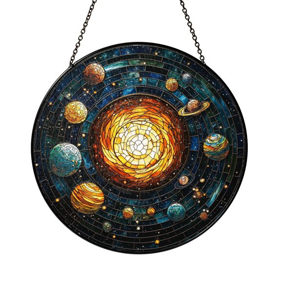 Planetary Solar System Stained Glass Suncatcher, Decorative Window Hanging Sun Catcher for Space Decor
