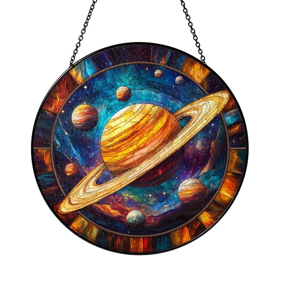 Planetary Space Scene Faux Stained Glass Window Hanging