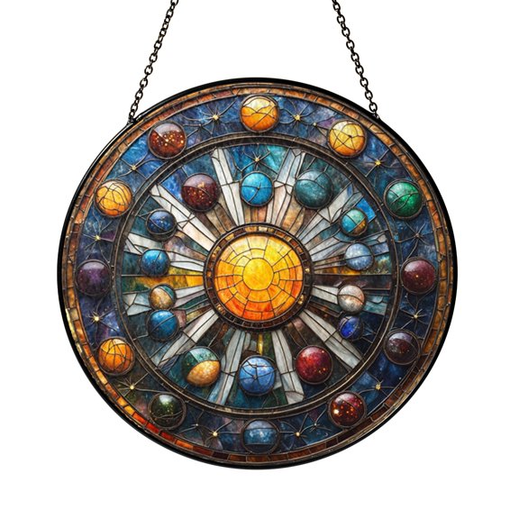 Planetary Space Scene Stained Glass Style Suncatcher – Window Decor