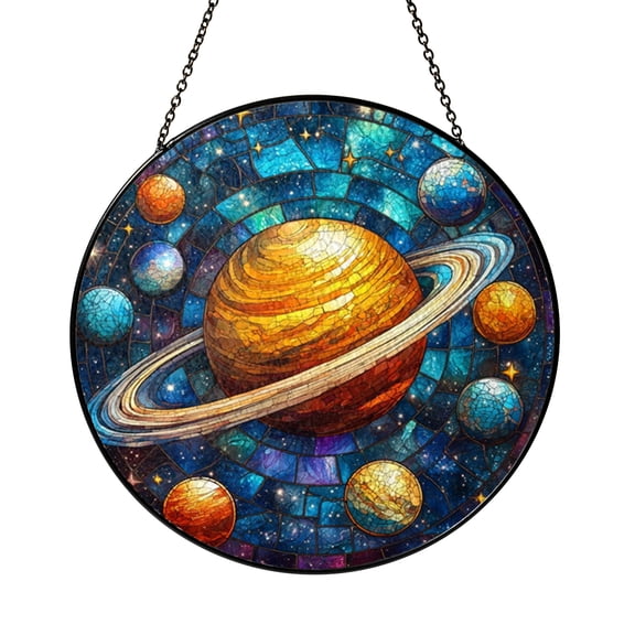 Planetary System Faux Stained Glass Window Hanging